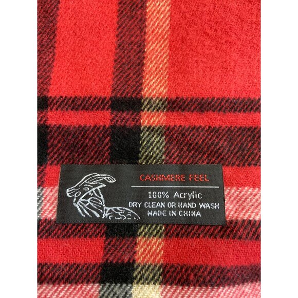 Red Tartan Plaid Scarf – Soft Fringe Winter Wrap Preppy Holiday Style - Picture 3 of 7